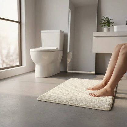 Alfombra Tapete Suave Felpa Antideslizante Baño Rectangular Crema