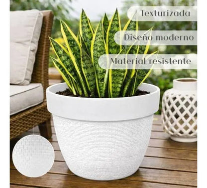 Maceta Plástica Decorativa Texturizada Redonda 25cm Ladrillo Blanco