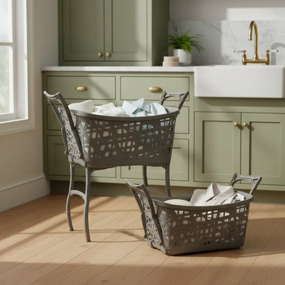 Canasto Ropa Plegable Patas Altura Cesto Hogar Baño Lavadero Blanco Calado