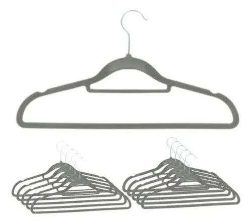 Perchas Terciopelo Antideslizantes Pack X10 42cm Ropa Gris
