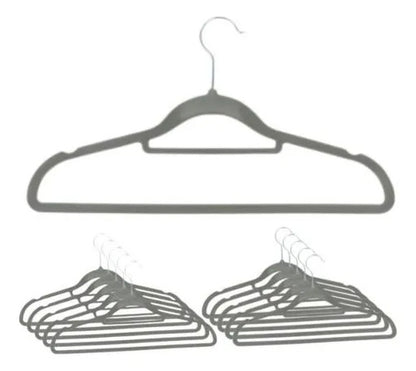 Perchas Terciopelo Antideslizantes Pack X10 42cm Ropa Gris