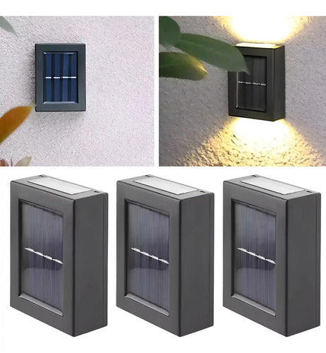 Set X3 Foco Solar Led Pared Aplique Exterior Lampara Spot Negro