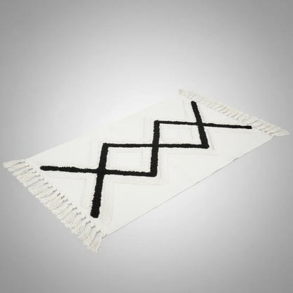Alfombra Bohemia Algodon 60x140 Flecos Geometrica Pasillo 1.4 M 60 Cm Blanco
