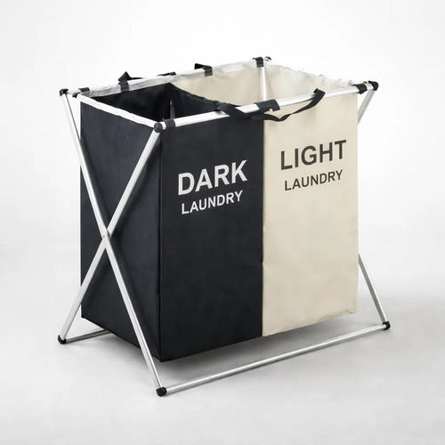 Canasto Cesto Ropa Plegable Separador Tela Metalico Doble Blanco Con Negro Dark / Light Laundry