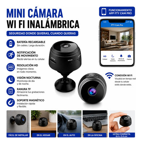 Mini Camara Wifi Inalambrica Hd Vision Nocturna Soporte App Negro