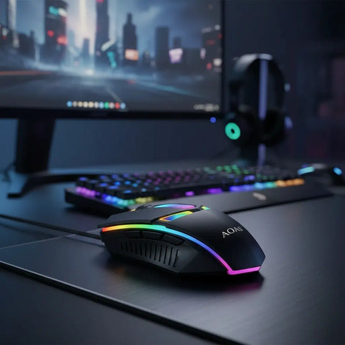 Mouse Gamer Optico Luces Rgb Usb Ledextras Pc Notebook Negro