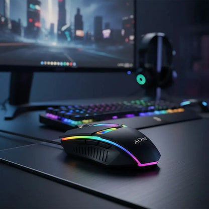 Mouse Gamer Optico Luces Rgb Usb Ledextras Pc Notebook Negro