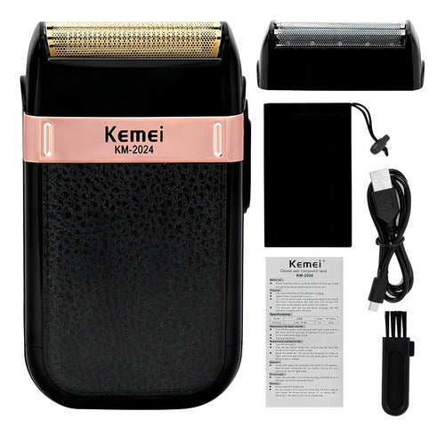 Afeitadora Kemei 2024 De Láminas Inalámbrica Para Rostro Y Cuerpo Negro