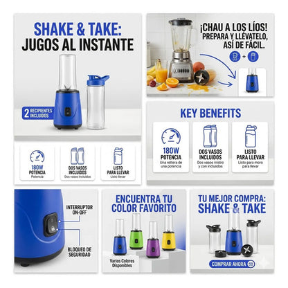 Procesadora Licuadora Shake Take Portatil 2 Vaso 180w Jugo Violeta