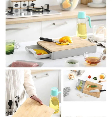Tabla De Picar De Madera Bambu Con Cajon Deslizante Cocina Tabla De Picar Marrón