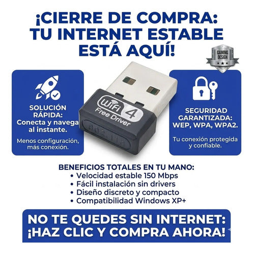 Adaptador Red Wifi Usb Inalambrico Pc 150mbps Nano Antena