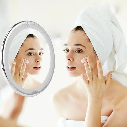 Espejo Maquillaje Luz Led Redondo Con Aumento Ventosa Blanco