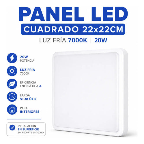 Panel Led Cuadrado 20w Luz Fría 7000k 22x22cm Blanco