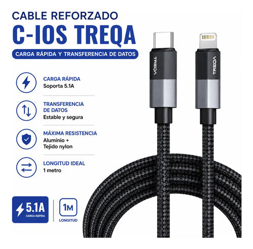 Cable Datos Tipo C A Ios Reforzado Nylon Usb C Carga 1m Gris