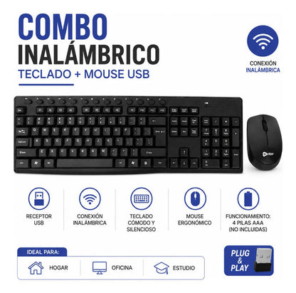 Kit Combo Teclado Mouse Inalambrico Usb Pc Notebook Oficina Negro