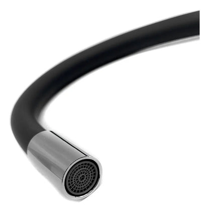 Monocomando Flexible 20cm Pico Negro Cocina Pared Mesada