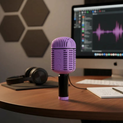 Micrófono Retro Karaoke Inalámbrico Bluetooth Tws Altavoz Lila
