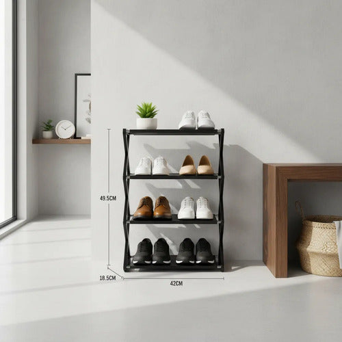 Zapatera Estante Organizador 4 Pisos Acero Pp 42x18.5x49.5cm Negro