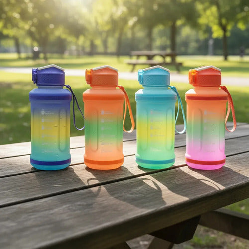 Botella Agua Deportiva Pico Silicona Marcador Motivacional Celeste
