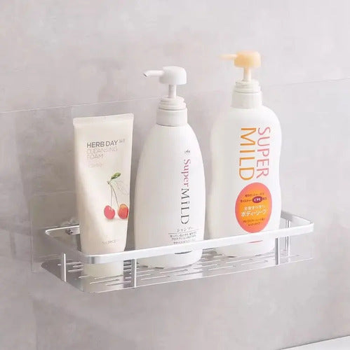 X2 Estante Repisa Rectangular Ducha Baño Cocina Con Adhesivo Plateado