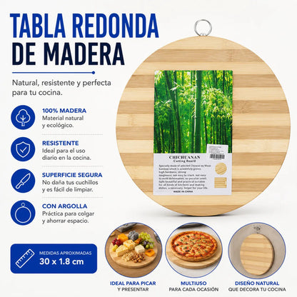 Tabla Redonda Madera Cocina Picar Servir 30cm Práctica Madera Natural