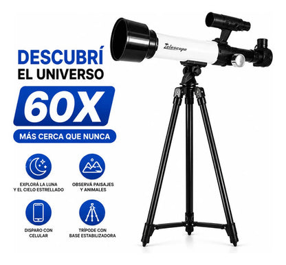 Telescopio Astronómico 30x 60x Trípode Soporte Celular Blanco Con Negro