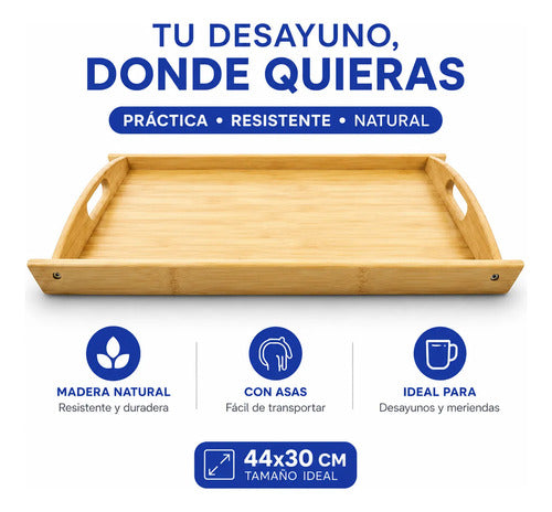 Bandeja Desayunadora Servir Madera 44x30cm Asas Desayuno Amarillo