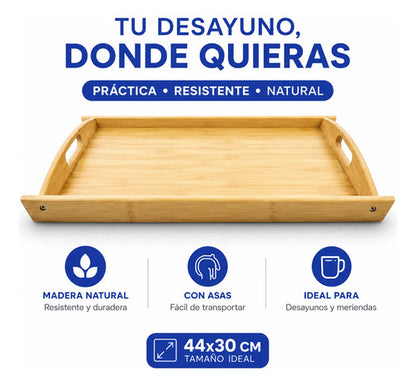 Bandeja Desayunadora Servir Madera 44x30cm Asas Desayuno Amarillo
