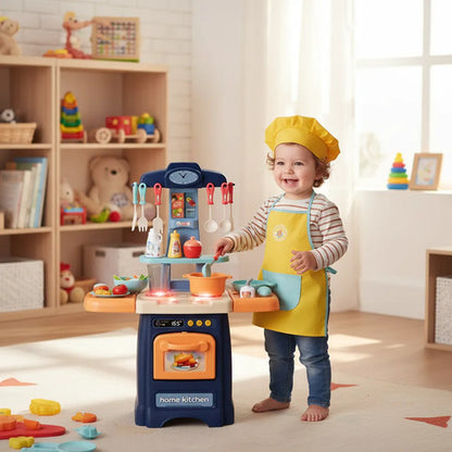 Juego Cocina Infantil Luz Sonido 29 Piezas 62cm Juguete Azul Marino Y Naranja