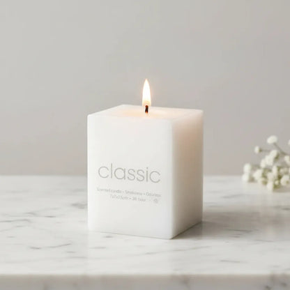 Vela Aromática Floral Cuadrada Perfumada Cera 7x7,5cm 38hrs Blanco