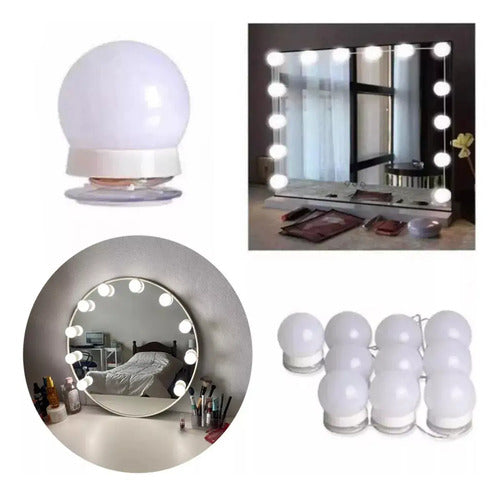 Kit 10 Focos Lamparas Luz Led Espejo Usb Maquillaje Camarin Blanco Cálido