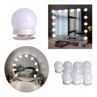 Kit 10 Focos Lamparas Luz Led Espejo Usb Maquillaje Camarin Blanco Cálido