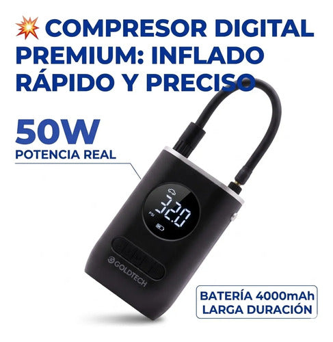 Inflador Compresor Digital Portatil Auto Moto Bici Pelota Negro 50 Hz / 60 Hz Compatible Con Cargadores Universales Monofásica