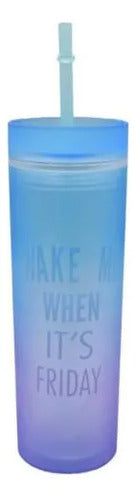 Vaso Acrílico Tapa Sorbito 500ml Multicolor Frase Liviano Multicolor