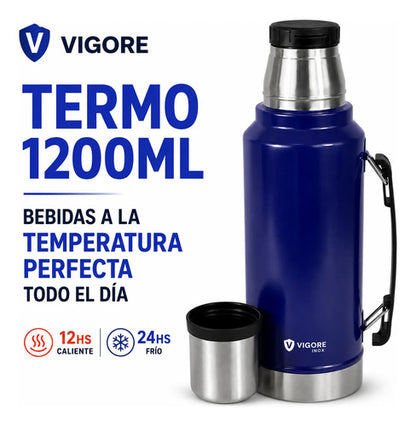 Termo Acero Inoxidable Hermético Plegable 1.2l Doble Pared Azul