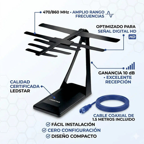 Antenas Interior Tv Digitales Señal Abierta Hdtv Canal 10 Db Negro