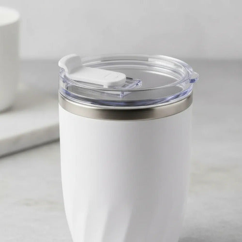 Vaso Taza Revolvedora Mezclador Automatico Usb Recargable Blanco Liso Moderno Con Tapa Transparente