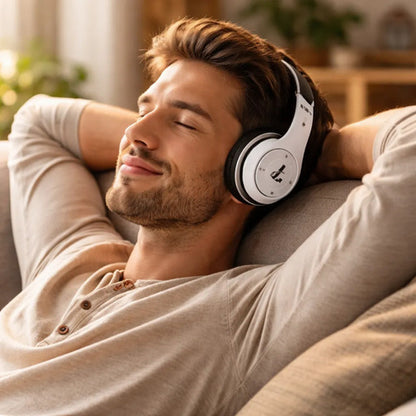 Auricular Bluetooth Tf Aux 3.5 Micrófono Vincha Ajustable Blanco
