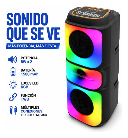 Parlante Bluetooth Portátil 2x4 Rgb Tws Usb Tf Fm Aux Negro