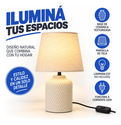 Velador Lámpara Mesa Cerámica Texturizada E27 33cm Crema