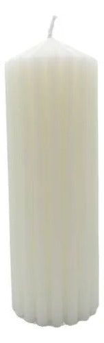 Vela Cera Acanalada Decorativa 20x7cm Cilindrica Fragancia Blanco