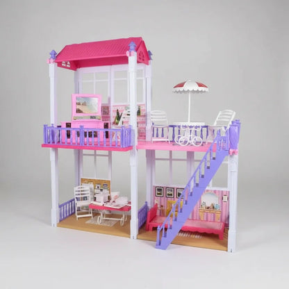 Casa Muñecas Grande 2 Pisos +112 Piezas Accesorios Muebles Rosa