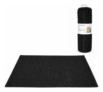 Alfombra Absorbente Suave Poliéster Baño 50x80 Cm Carpetas Negro
