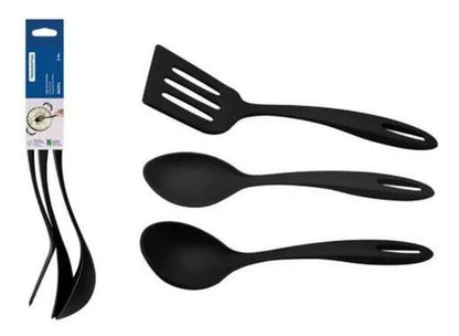 Set X3 Kit Utensilios Cocina Espátula Nylon Resistente 30cm Negro