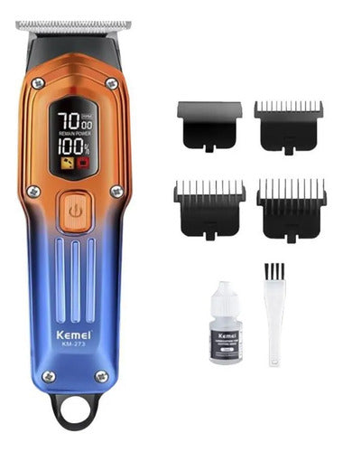 Cortapelo Profesional Kemei Km 273 Inalambrica Pantalla Lcd Gris Espacial / Plateado