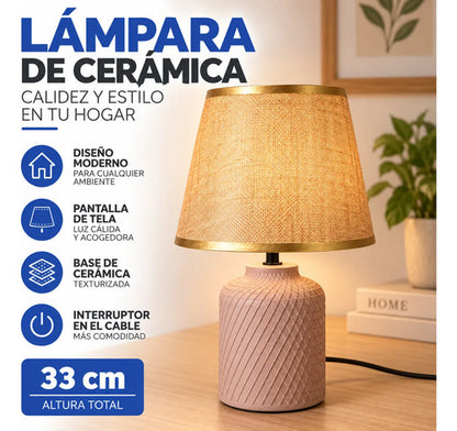Lámpara Mesa Cerámica Texturizada Velador E27 33cm Beige