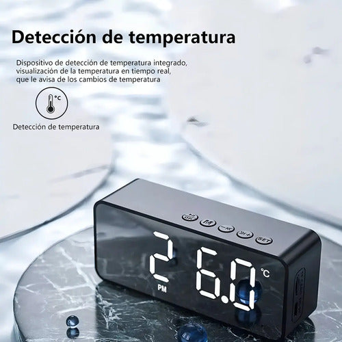 Marca Glowlin Reloj Despertador Digital Adornos Radio Y Altavoz Bluetooth Negro