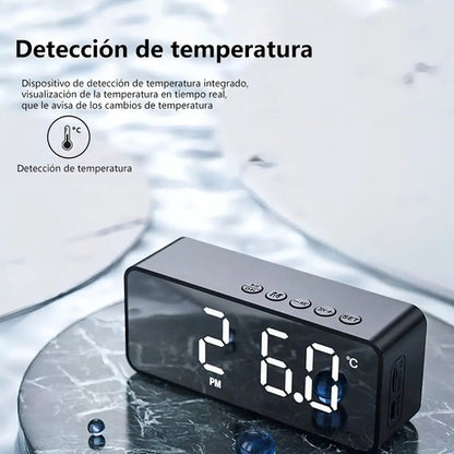 Marca Glowlin Reloj Despertador Digital Adornos Radio Y Altavoz Bluetooth Negro