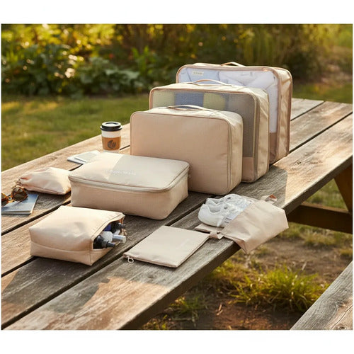 Set Pack Organizadores Viaje 7 Piezas Valija Ropa Bolsas Rosa
