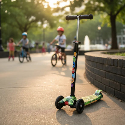 Tripatín Scooter Infantil Luces Ruedas Altura Regulable 50kg Verde